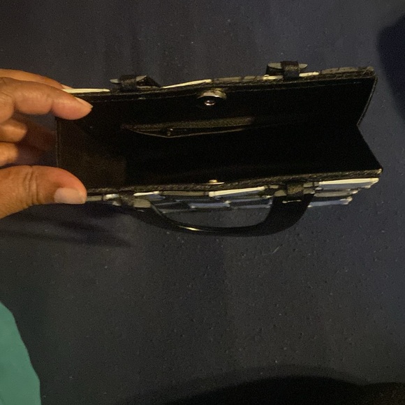 Retro Black White Mini Checkered Purse Mother of Pearl - Picture 6 of 6